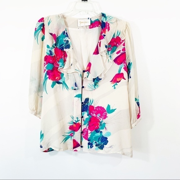 Anthropologie Ruffle Silk Floral Top - Picture 1 of 8